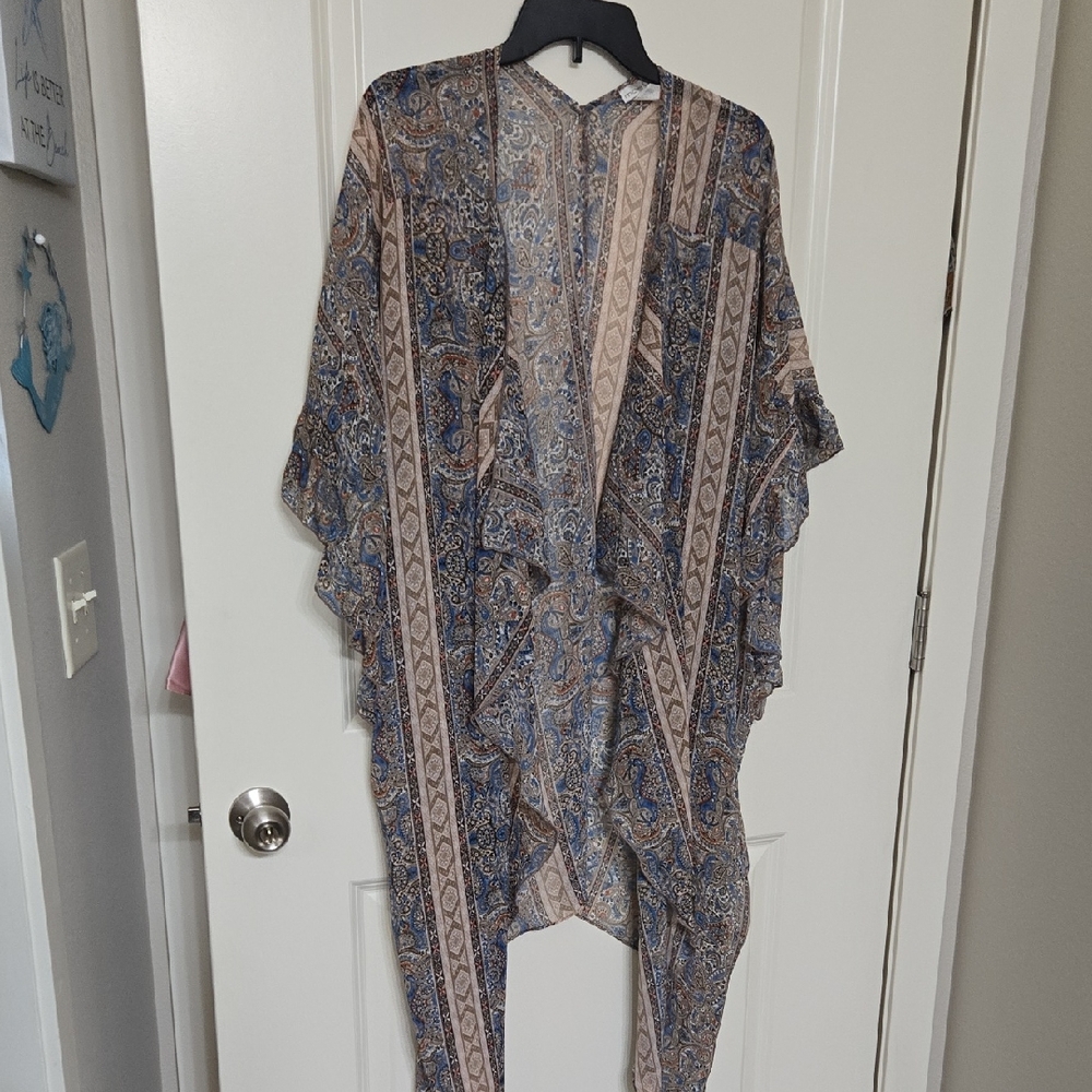 Moa Moa Geometric Kimono in Blue and Tan